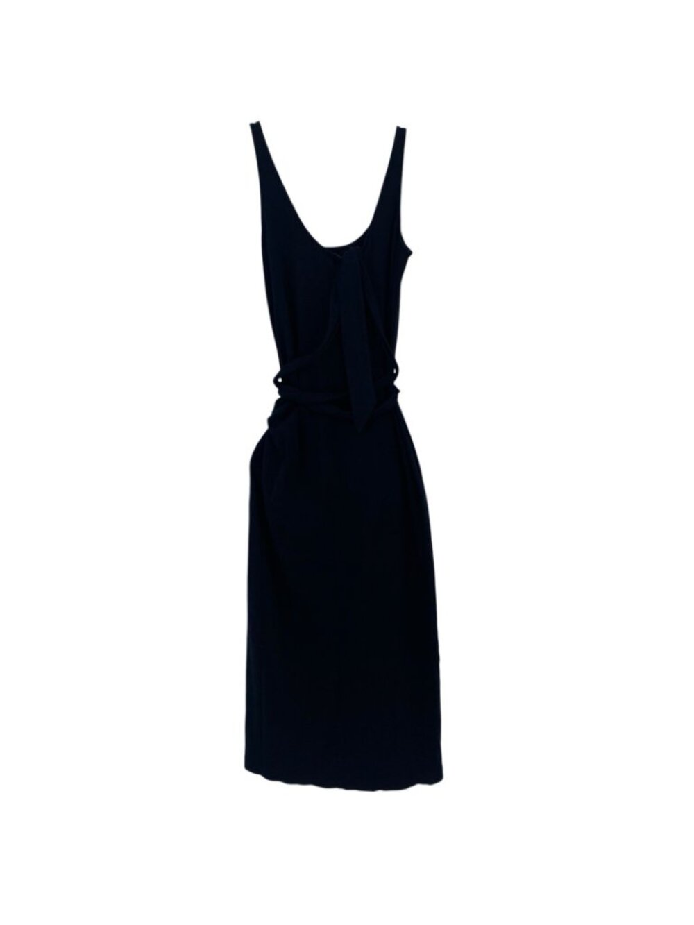 VINCE Size Small Black Side Tie Wrap Midi Sheath Dress Pima Cotton - Picture 4 of 14